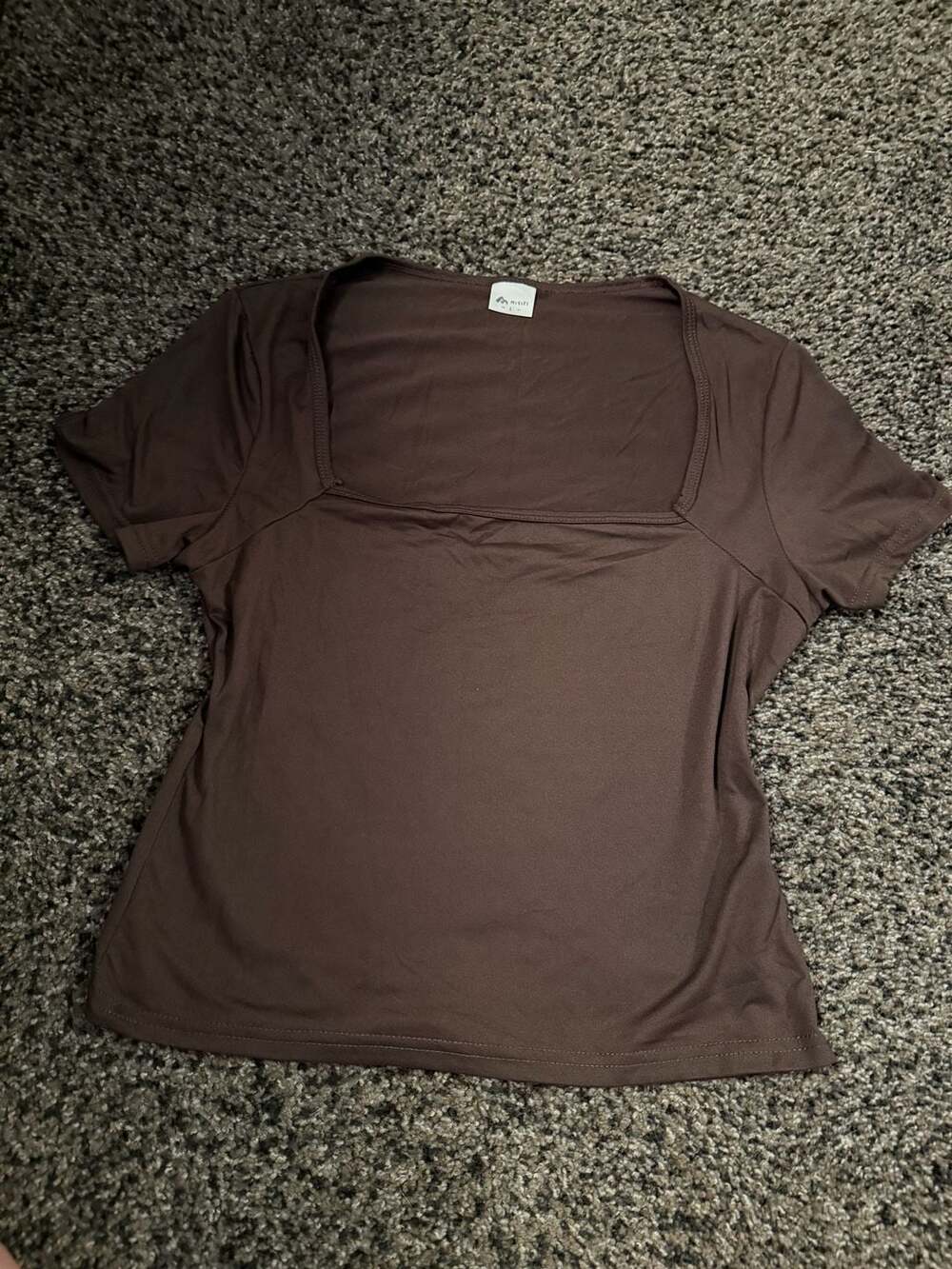 Misifi Brown Square Neck Short Sleeve T-Shirt